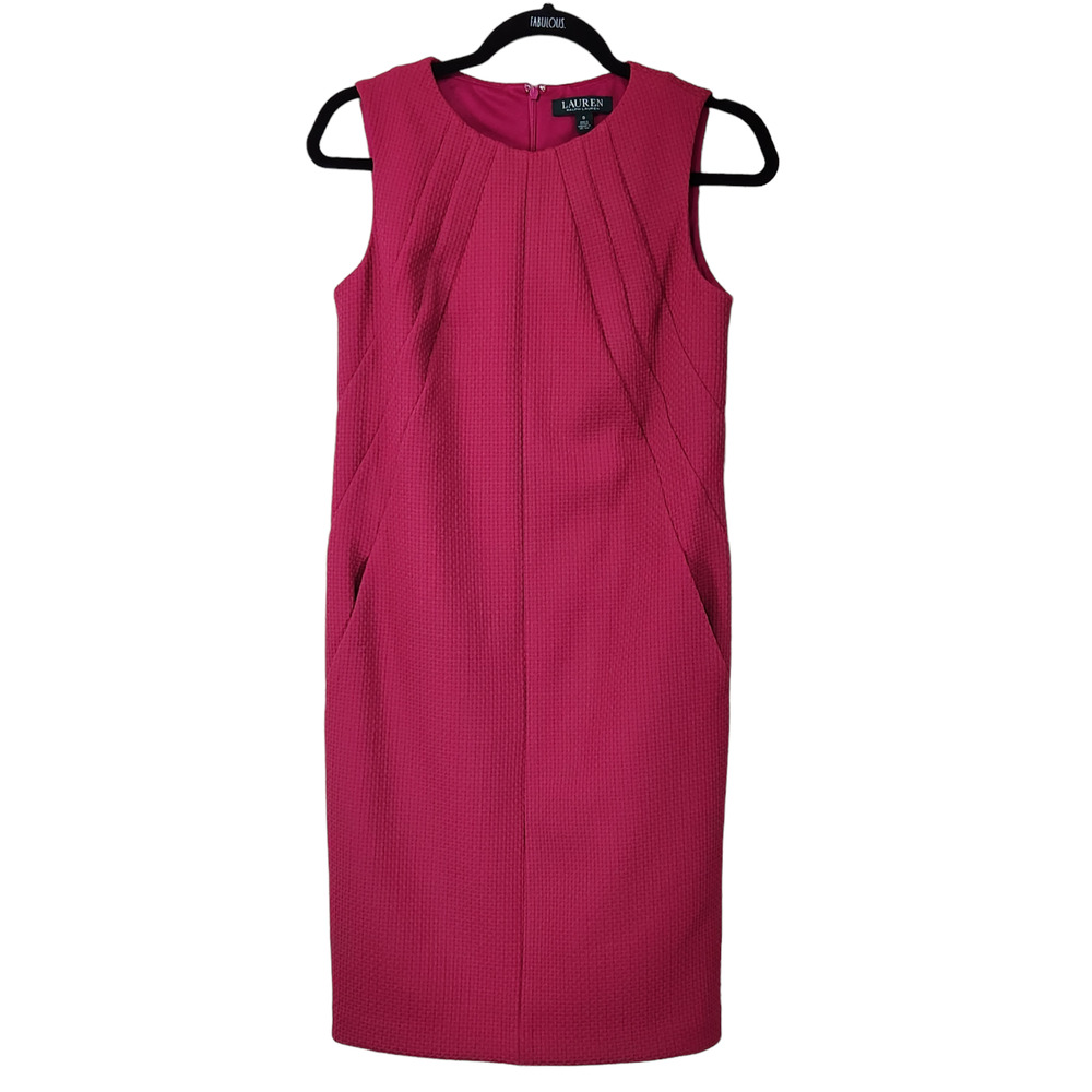 Lauren Ralph Lauren Sheath Dress Womens Size 0 Solid Fuchsia Pink Sleeveless NWT